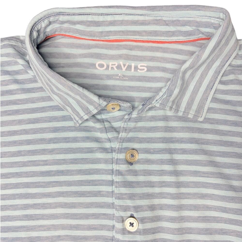 Orvis Men's Polo Shirt XL 100% Pima Cotton Blue/Black Stripes